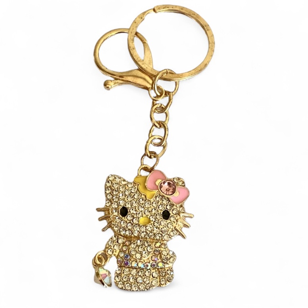 5/$25 Hello Kitty gold crystal pave Keychain or bag charm gold hardware new